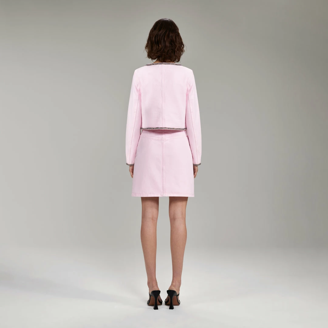 Self-portrait NEW ARRIVALS Light Pink Denim Cropped Jacket