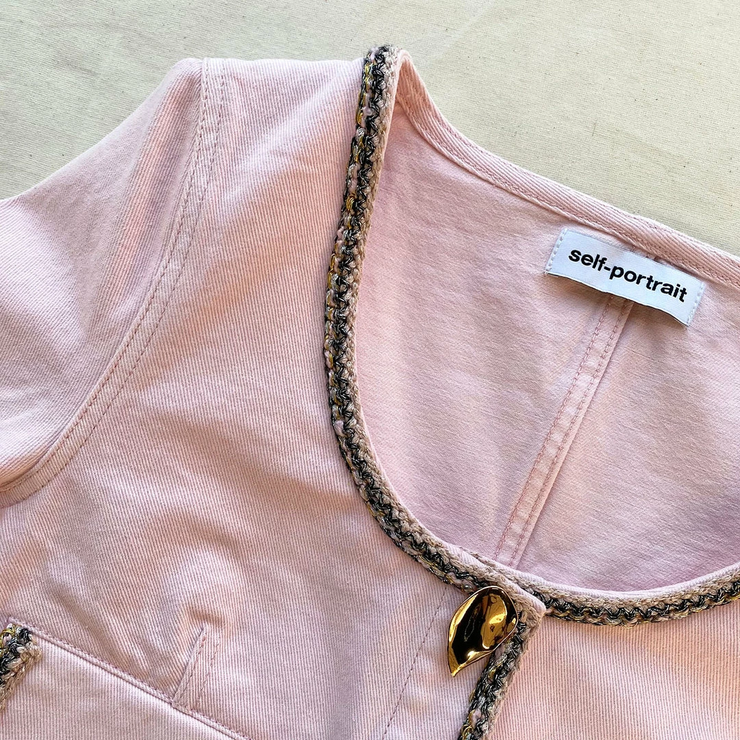 Self-portrait NEW ARRIVALS Light Pink Denim Cropped Jacket