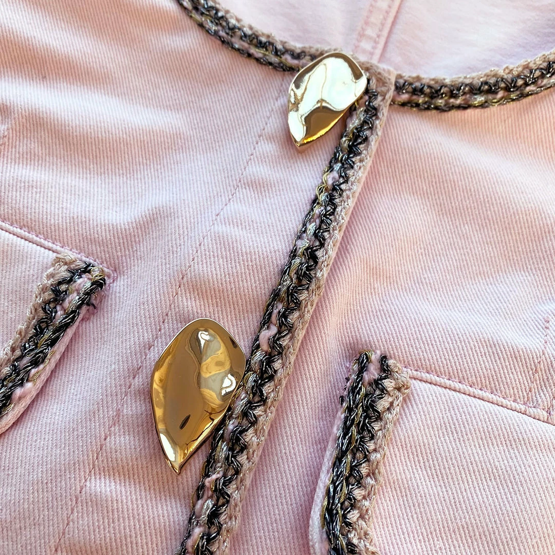 Self-portrait NEW ARRIVALS Light Pink Denim Cropped Jacket