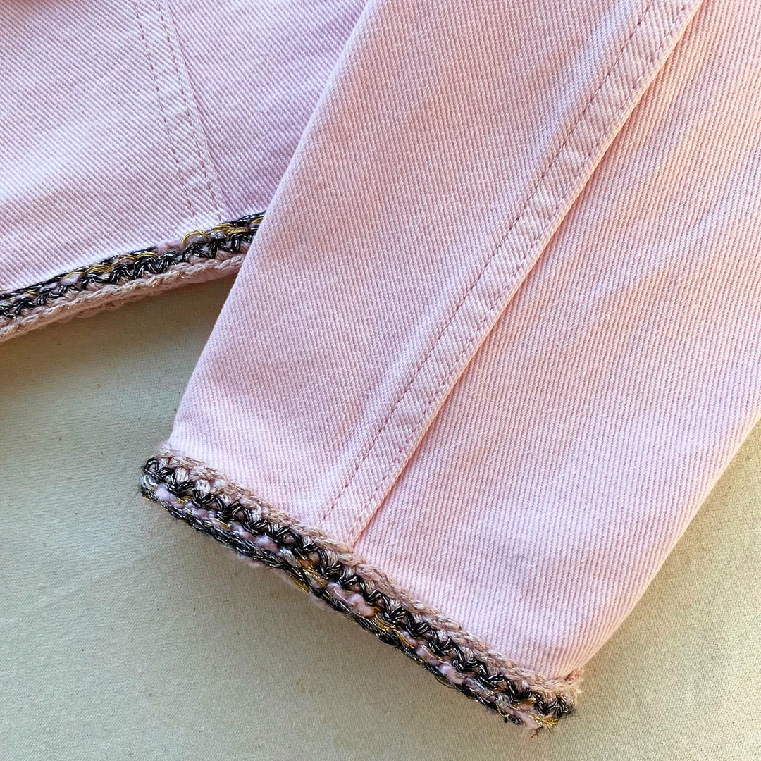 Self-portrait NEW ARRIVALS Light Pink Denim Cropped Jacket