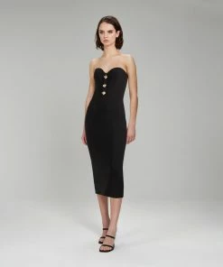 Self-portrait Black Strapless Ribbed Knit Midi Dress NEW ARRIVALS