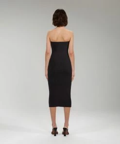 Self-portrait Black Strapless Ribbed Knit Midi Dress NEW ARRIVALS