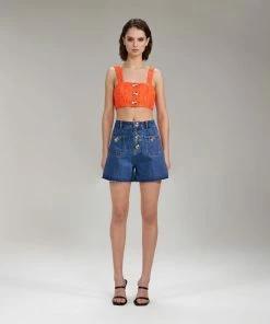 Self-portrait Light Blue Denim Shorts