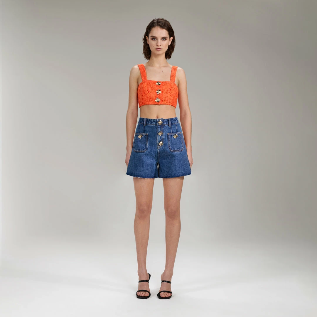 Self-portrait Light Blue Denim Shorts