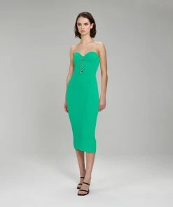 Self-portrait NEW ARRIVALS Sea Green Strapless Ribbed Knit Midi Dress