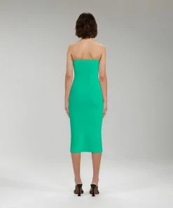 Self-portrait NEW ARRIVALS Sea Green Strapless Ribbed Knit Midi Dress