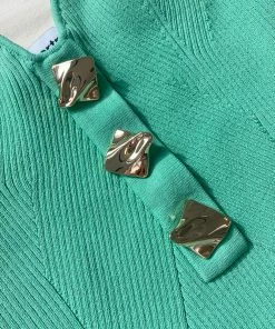 Self-portrait NEW ARRIVALS Sea Green Strapless Ribbed Knit Midi Dress