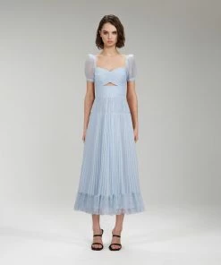 Self-portrait Light Blue Chiffon Cut Out Midi Dress NEW ARRIVALS