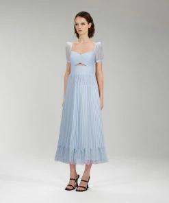 Self-portrait Light Blue Chiffon Cut Out Midi Dress NEW ARRIVALS