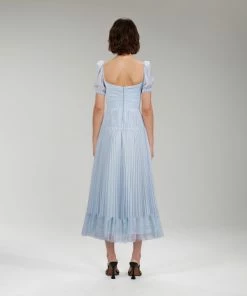 Self-portrait Light Blue Chiffon Cut Out Midi Dress NEW ARRIVALS