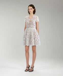 Self-portrait White Floral Guipure Lace Mini Dress READY TO WEAR