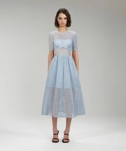 Self-portrait Light Blue Cotton Broderie Anglaise Midi Dress