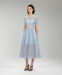 Self-portrait Light Blue Cotton Broderie Anglaise Midi Dress