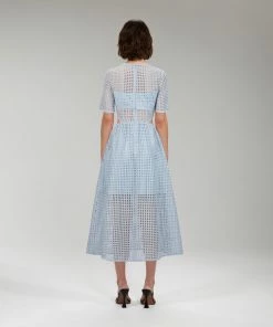 Self-portrait Light Blue Cotton Broderie Anglaise Midi Dress