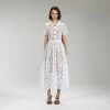 Self-portrait White Floral Guipure Lace Midi Dress READY TO WEAR