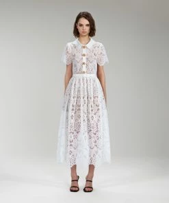 Self-portrait White Floral Guipure Lace Midi Dress READY TO WEAR
