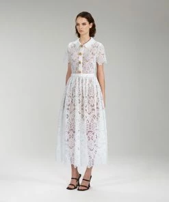 Self-portrait White Floral Guipure Lace Midi Dress READY TO WEAR