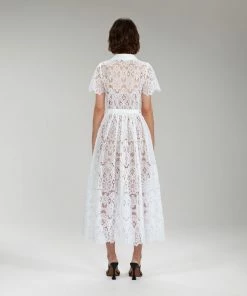 Self-portrait White Floral Guipure Lace Midi Dress READY TO WEAR