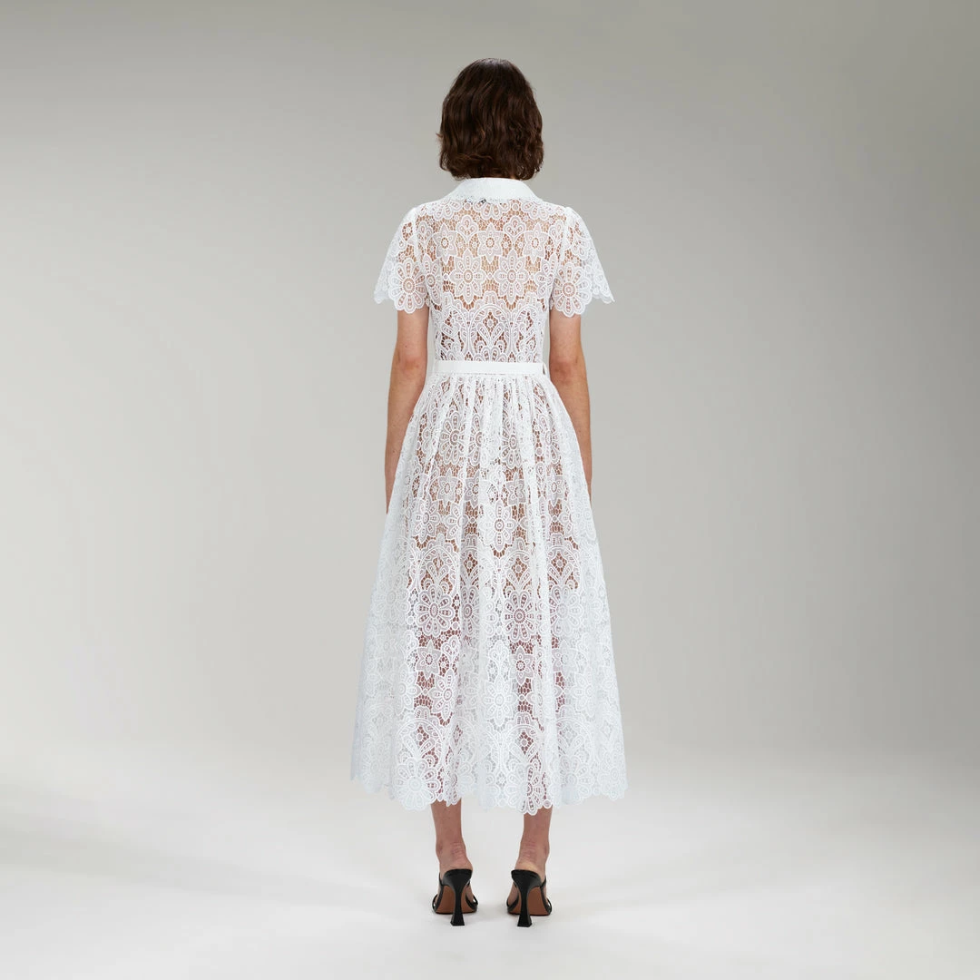 Self-portrait White Floral Guipure Lace Midi Dress READY TO WEAR