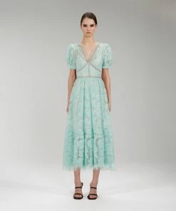 Self-portrait Mint Ribbon Lace Midi Dress