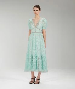 Self-portrait Mint Ribbon Lace Midi Dress