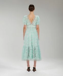 Self-portrait Mint Ribbon Lace Midi Dress