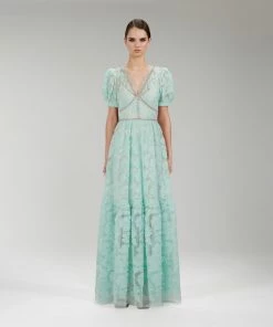 Self-portrait NEW ARRIVALS Mint Ribbon Lace Maxi Dress