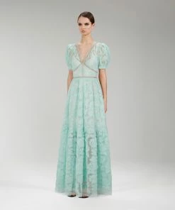 Self-portrait NEW ARRIVALS Mint Ribbon Lace Maxi Dress