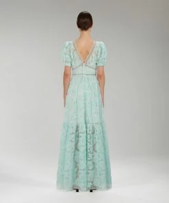 Self-portrait NEW ARRIVALS Mint Ribbon Lace Maxi Dress