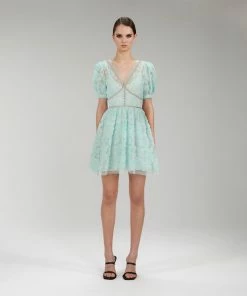 Self-portrait Mint Ribbon Lace Mini Dress