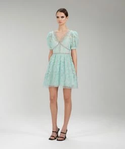 Self-portrait Mint Ribbon Lace Mini Dress