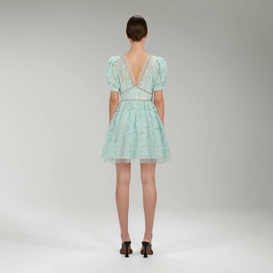 Self-portrait Mint Ribbon Lace Mini Dress