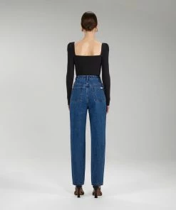 Self-portrait Black Long Sleeve Ribbed Knit Top