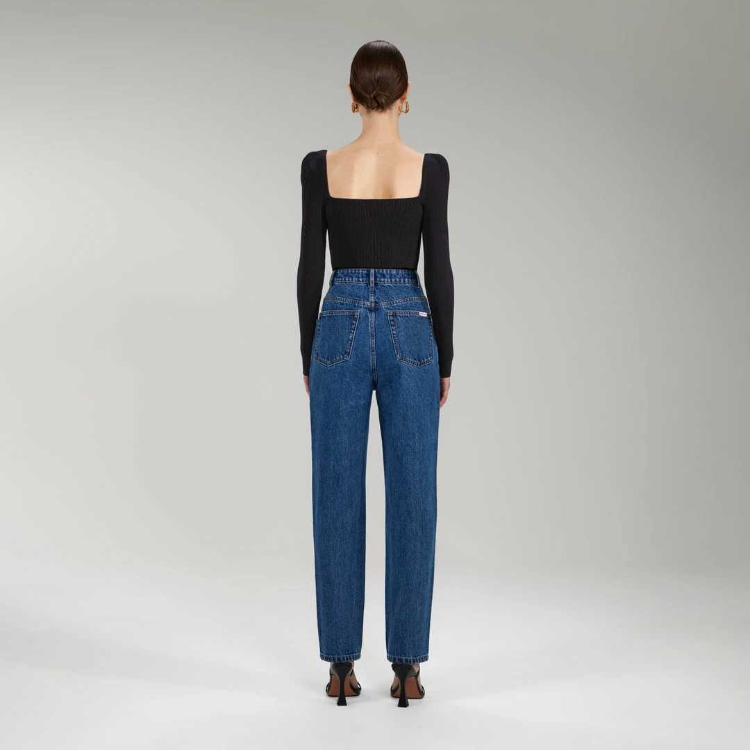 Self-portrait Black Long Sleeve Ribbed Knit Top