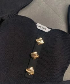 Self-portrait Black Long Sleeve Ribbed Knit Top