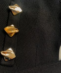 Self-portrait Black Long Sleeve Ribbed Knit Top