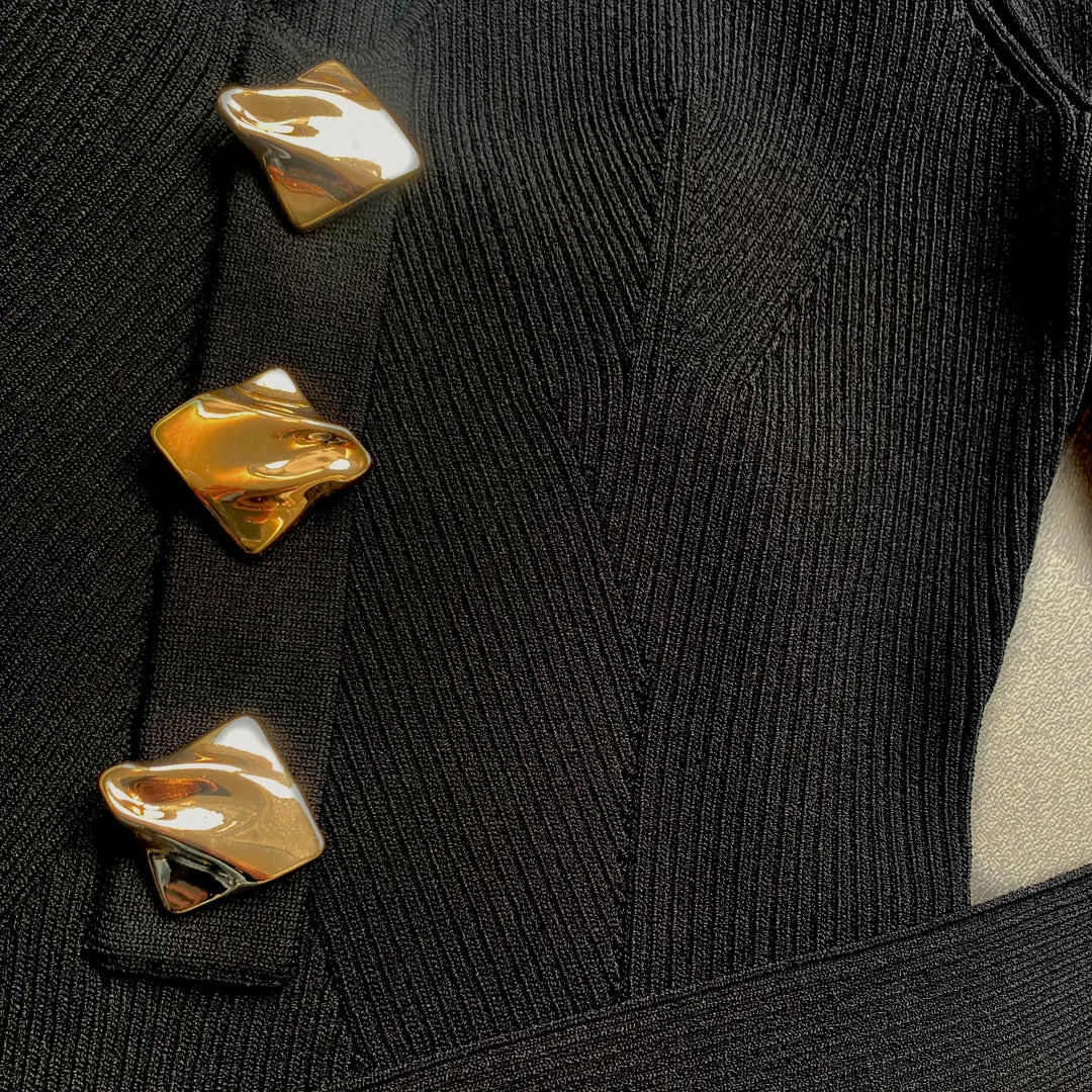 Self-portrait Black Long Sleeve Ribbed Knit Top