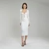 Self-portrait NEW ARRIVALS White Long Sleeve Ribbed Knit Midi Dress