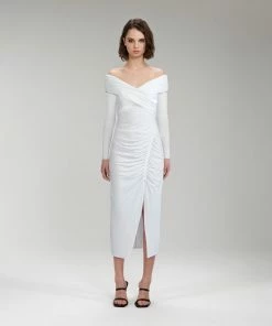 Self-portrait White Jersey Crossover Bust Midi Dress NEW ARRIVALS