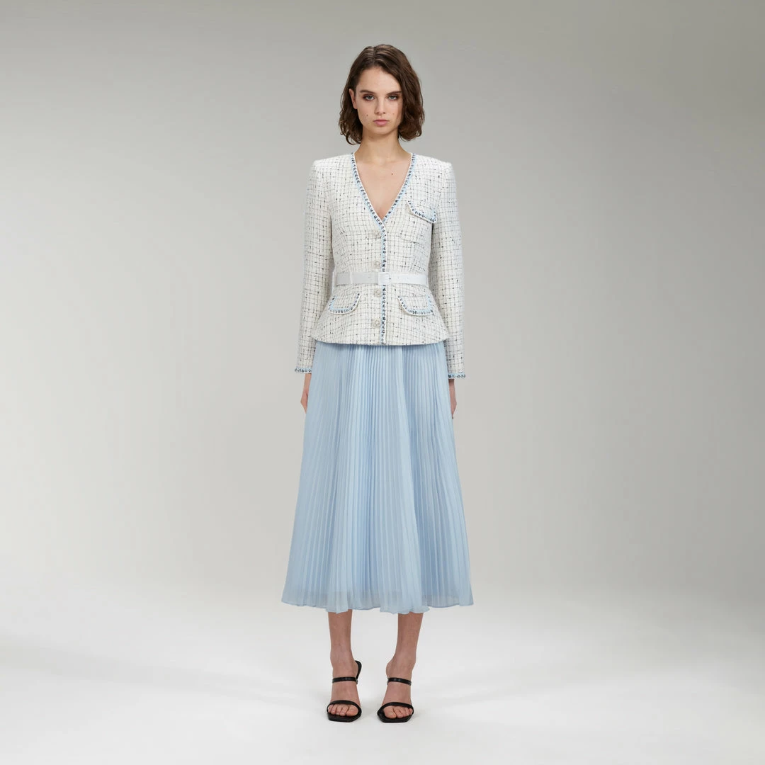 Self-portrait Ivory Boucle Tailored Midi Dress READY TO WEAR