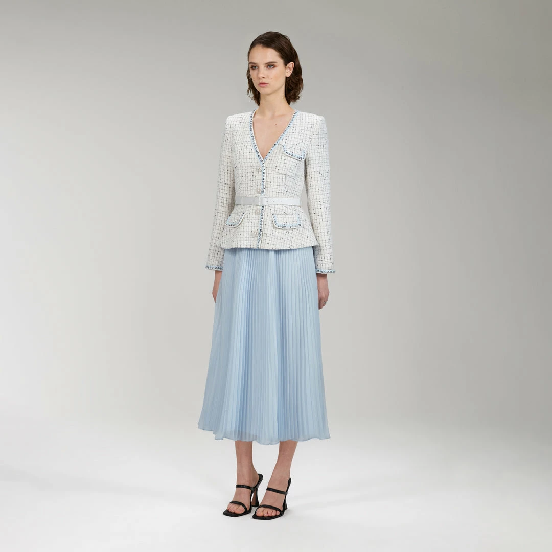 Self-portrait Ivory Boucle Tailored Midi Dress READY TO WEAR