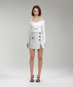 Self-portrait Ivory Boucle Tailored Mini Skirt READY TO WEAR