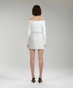 Self-portrait Ivory Boucle Tailored Mini Skirt READY TO WEAR