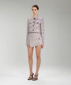 Self-portrait NEW ARRIVALS Pink Boucle Cropped Tailored Jacket