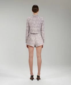 Self-portrait NEW ARRIVALS Pink Boucle Cropped Tailored Jacket