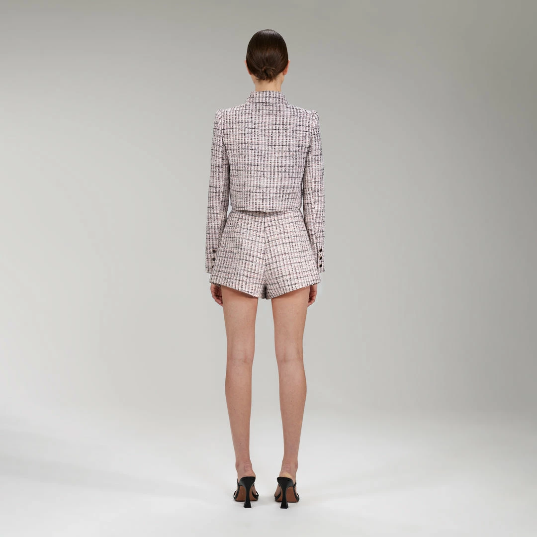 Self-portrait NEW ARRIVALS Pink Boucle Cropped Tailored Jacket