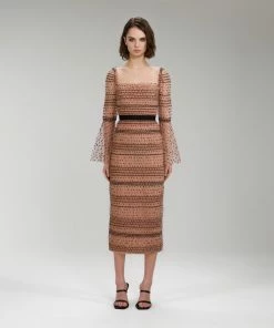 Self-portrait Shirred Polka Dot Midi Dress READY TO WEAR