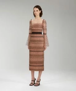 Self-portrait Shirred Polka Dot Midi Dress READY TO WEAR