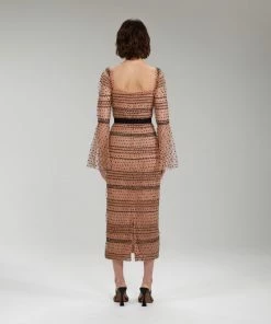 Self-portrait Shirred Polka Dot Midi Dress READY TO WEAR