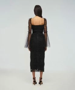 Self-portrait Black Dot Mesh Midi Dress